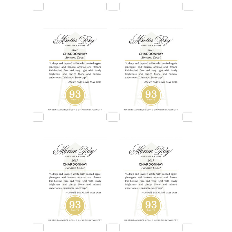 2017 Martin Ray Sonoma Coast Chardonnay Acclaim – 93 pts. James Suckling Shelf Talker