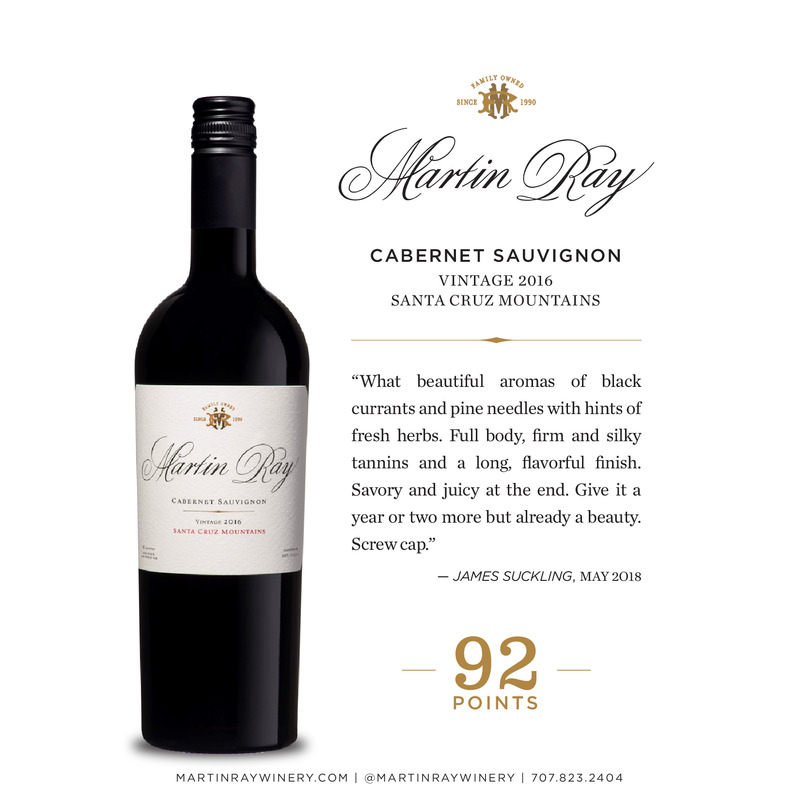 2016 Martin Ray Santa Cruz Mountains Reserve Cabernet Sauvignon Acclaim – 90 Pts. James Suckling