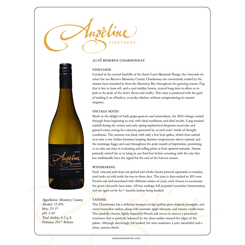2016 Angeline Reserve Chardonnay Tech Sheet