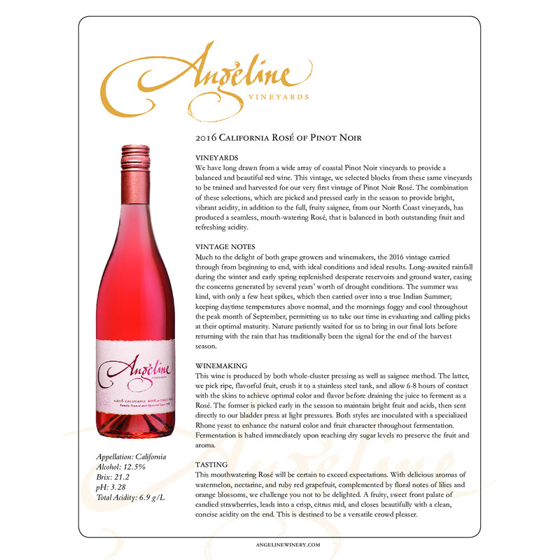 2016 Angeline Rosé Of Pinot Noir Tech Sheet