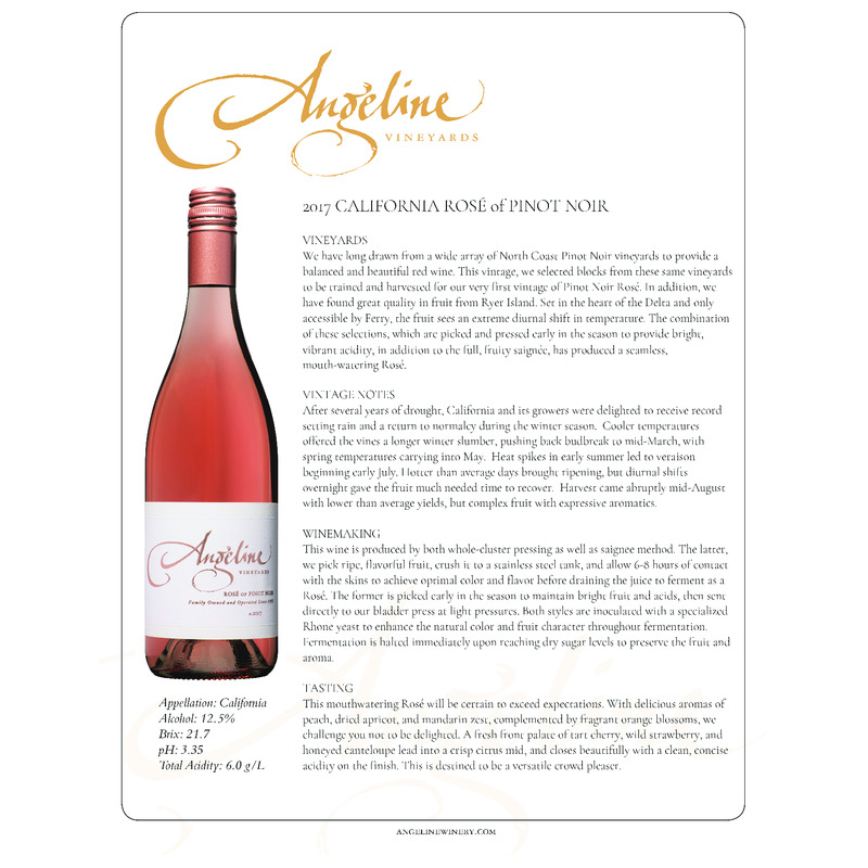 2017 Angeline Rosé Of Pinot Noir Tech Sheet