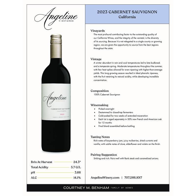 2023 Angeline Cabernet Sauvignon Tech Sheet