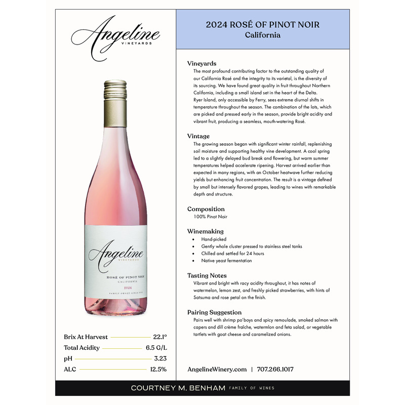 2024 Angeline Rosé Of Pinot Noir Tech Sheet