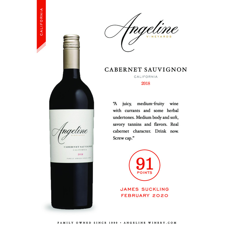 2018 Angeline Cabernet Sauvignon Acclaim – 91 Pts. James Suckling
