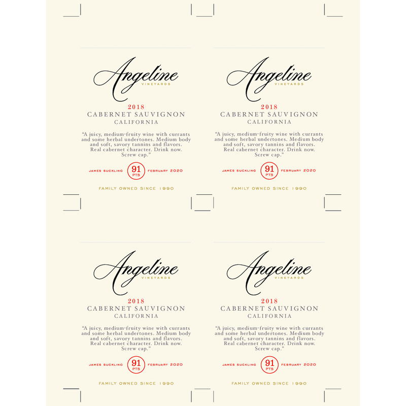 2018 Angeline Cabernet Sauvignon Shelf Talker – 91 Pts. James Suckling