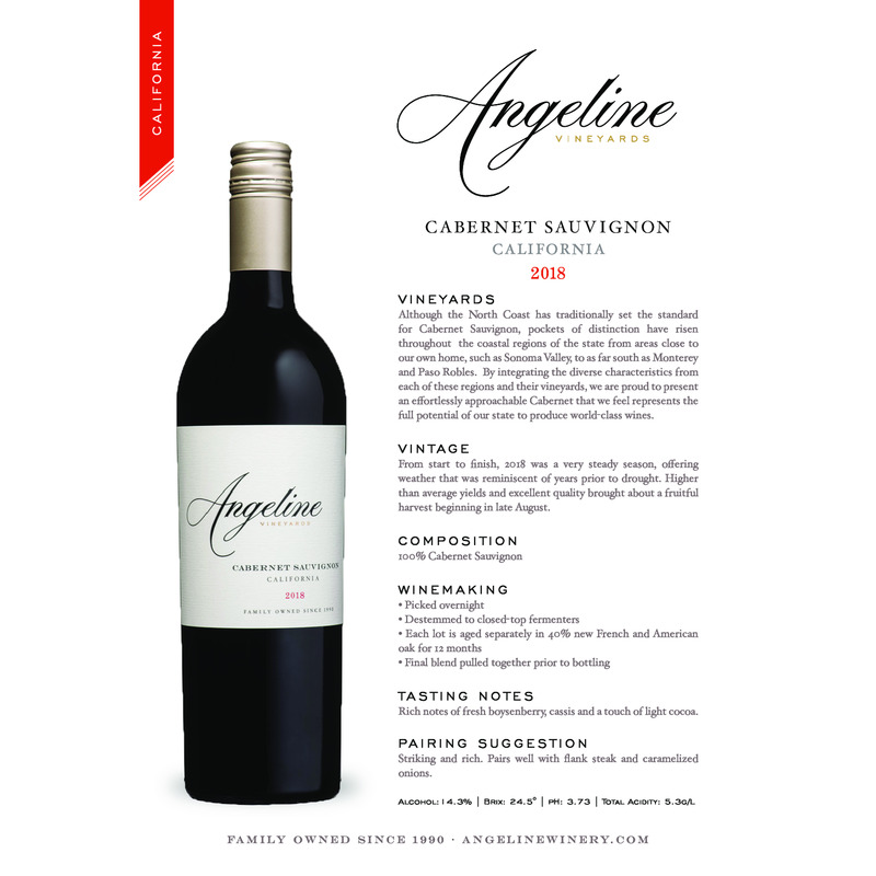 2018 Angeline Cabernet Sauvignon Tech Sheet
