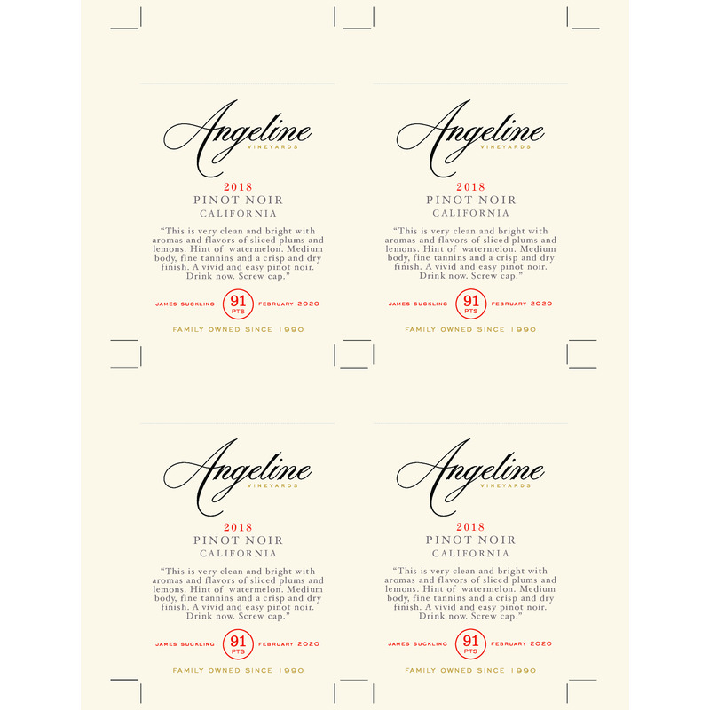 2018 Angeline Pinot Noir Shelf Talker – 91 Pts. James Suckling