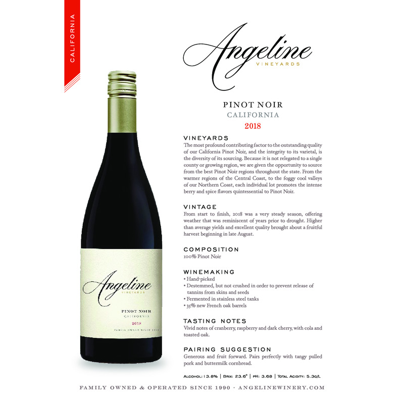 2018 Angeline Pinot Noir Tech Sheet