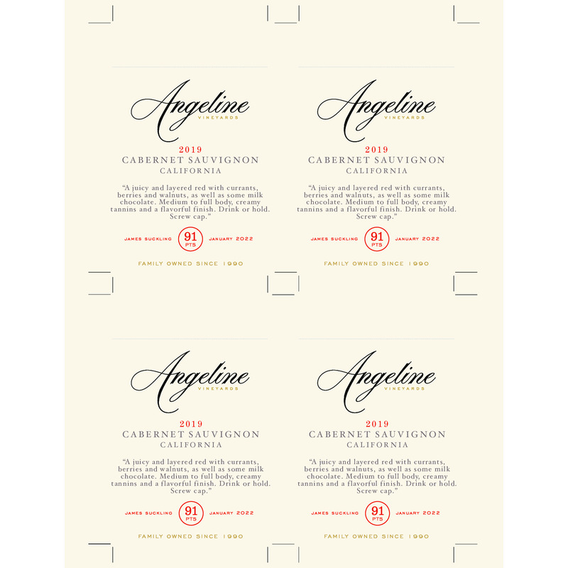 2019 Angeline Cabernet Sauvignon Shelf Talker – 91 Pts. James Suckling