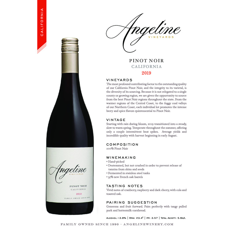 2019 Angeline Pinot Noir Tech Sheet