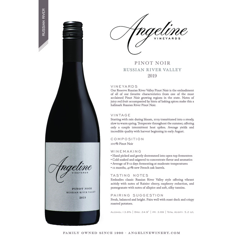 2019 Angeline Russian River Valley Pinot Noir Tech Sheet