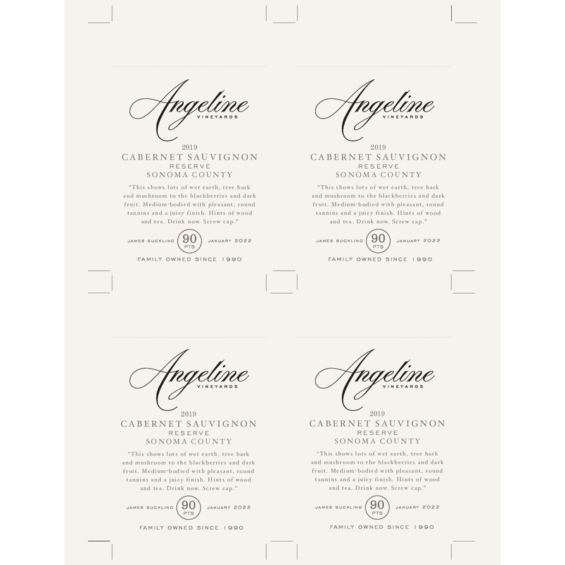 2019 Angeline Reserve Cabernet Sauvignon Shelf Talker – 90 Pts. James Suckling