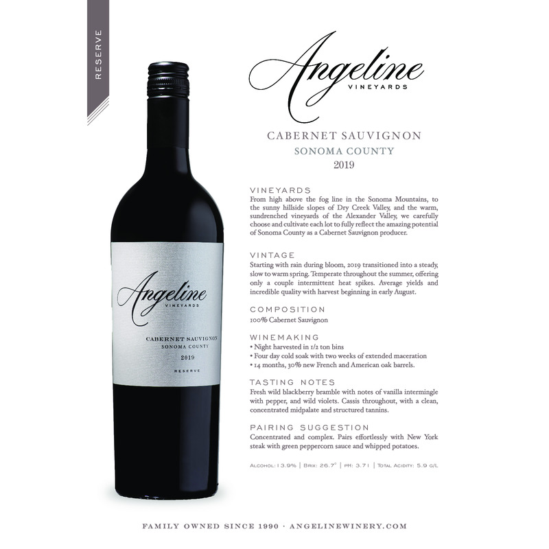 2019 Angeline Reserve Cabernet Sauvignon Tech Sheet