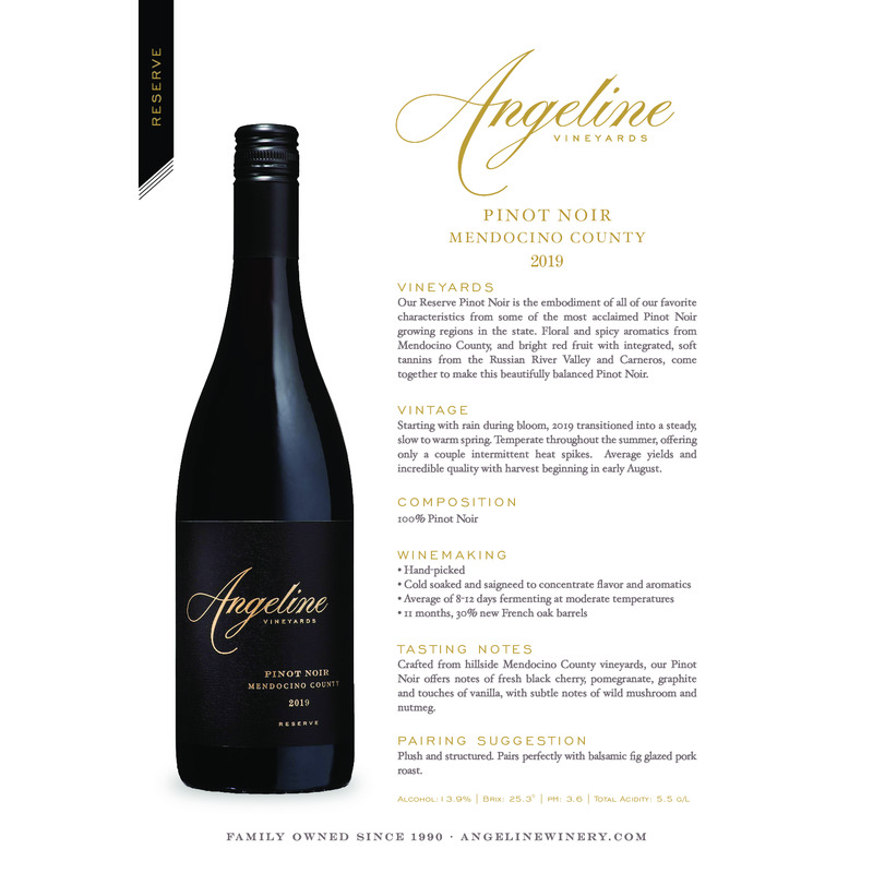 2019 Angeline Reserve Pinot Noir Tech Sheet