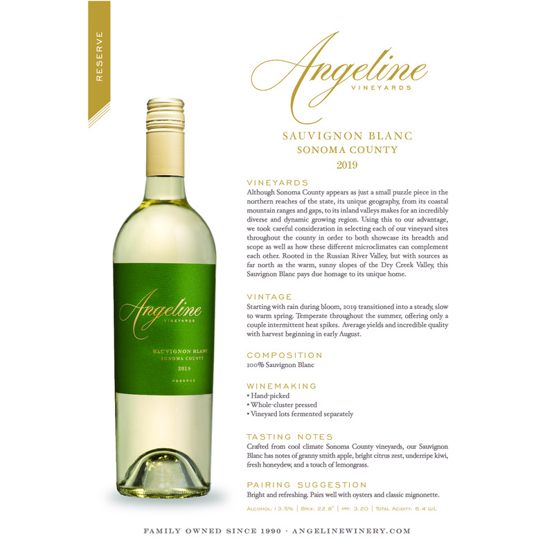 2019 Angeline Reserve Sauvignon Blanc Tech Sheet
