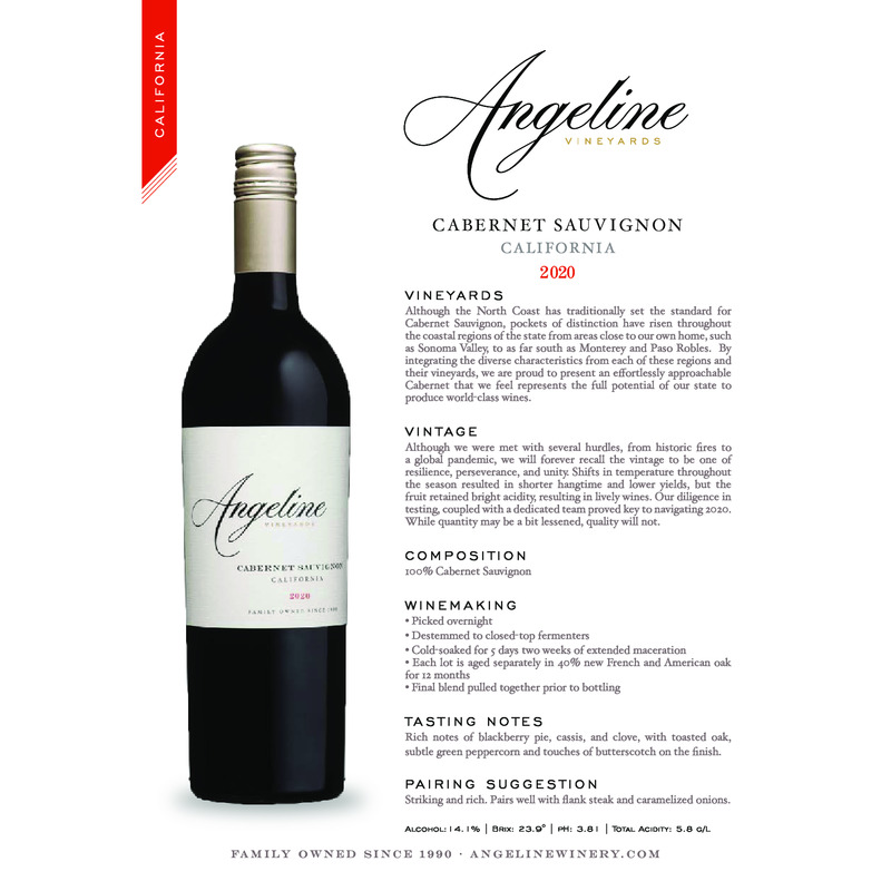 2020 Angeline Cabernet Sauvignon Tech Sheet