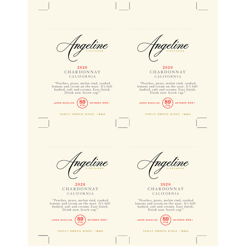 2020 Angeline Chardonnay Shelf Talker – 89 Pts. James Suckling