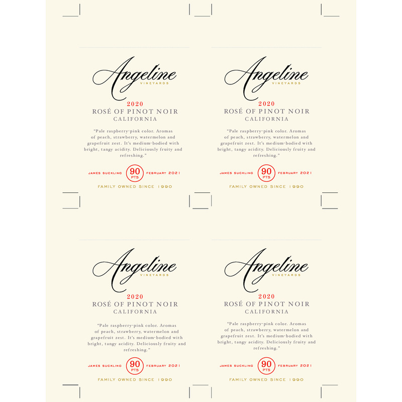 2020 Angeline Rosé Of Pinot Noir Shelf Talker – 90 Pts. James Suckling