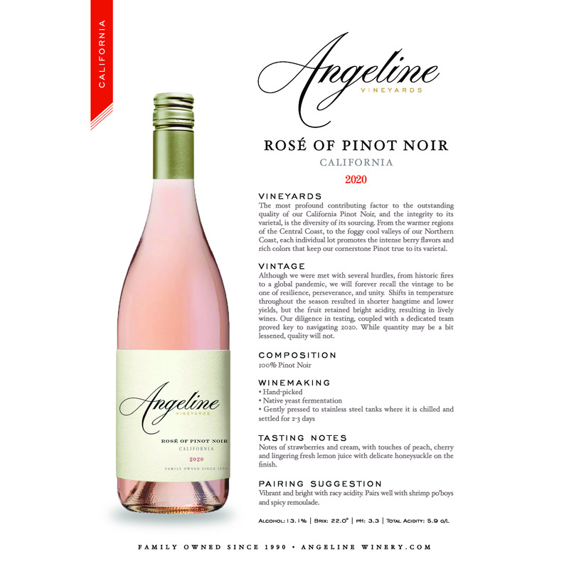 2020 Angeline Rosé Of Pinot Noir Tech Sheet
