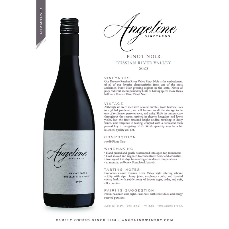 2020 Angeline Russian River Valley Pinot Noir Tech Sheet