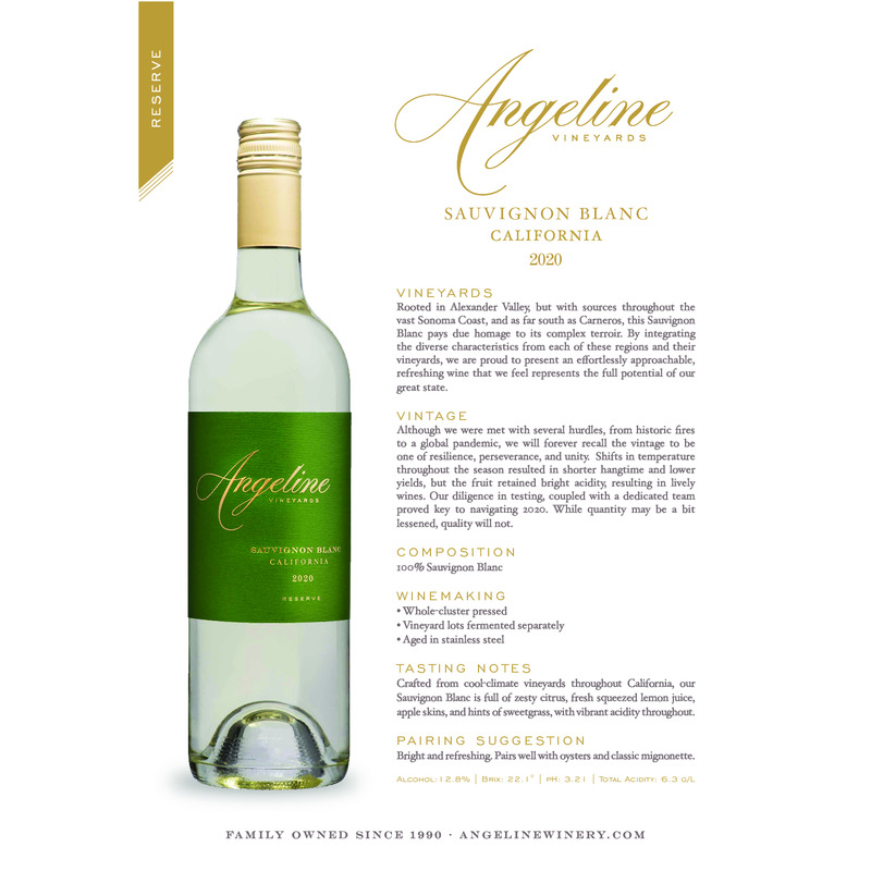 2020 Angeline Reserve Sauvignon Blanc Tech Sheet