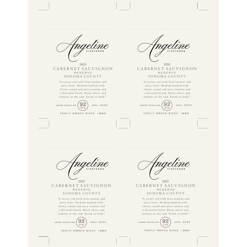 2020 Angeline Reserve Cabernet Sauvignon Shelf Talker – 92 Pts. James Suckling