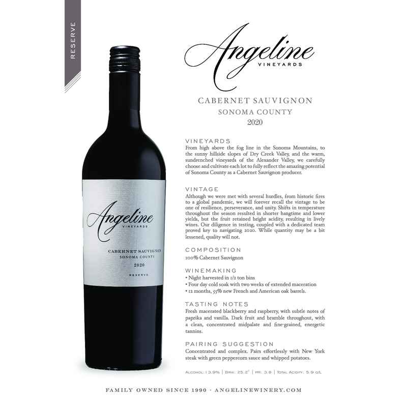 2020 Angeline Reserve Cabernet Sauvignon Tech Sheet