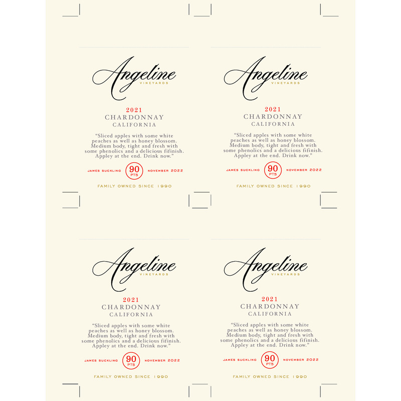 2021 Angeline Chardonnay Shelf Talker – 90 Pts James Suckling