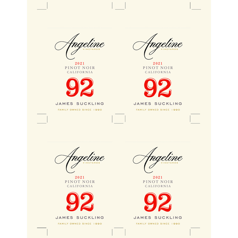 2021 Angeline Pinot Noir Shelf Talker – 92 Pts. JS RED