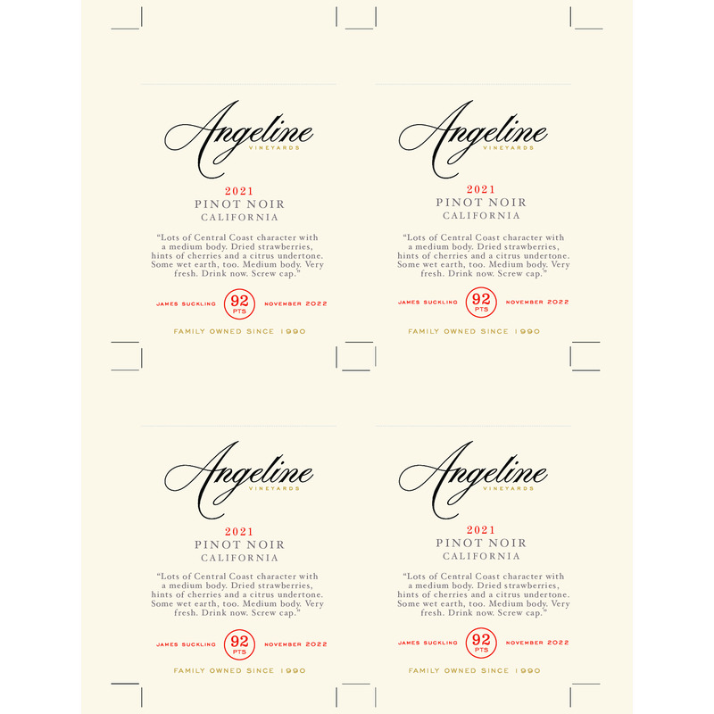 2021 Angeline Pinot Noir Shelf Talker – 92 Pts. James Suckling