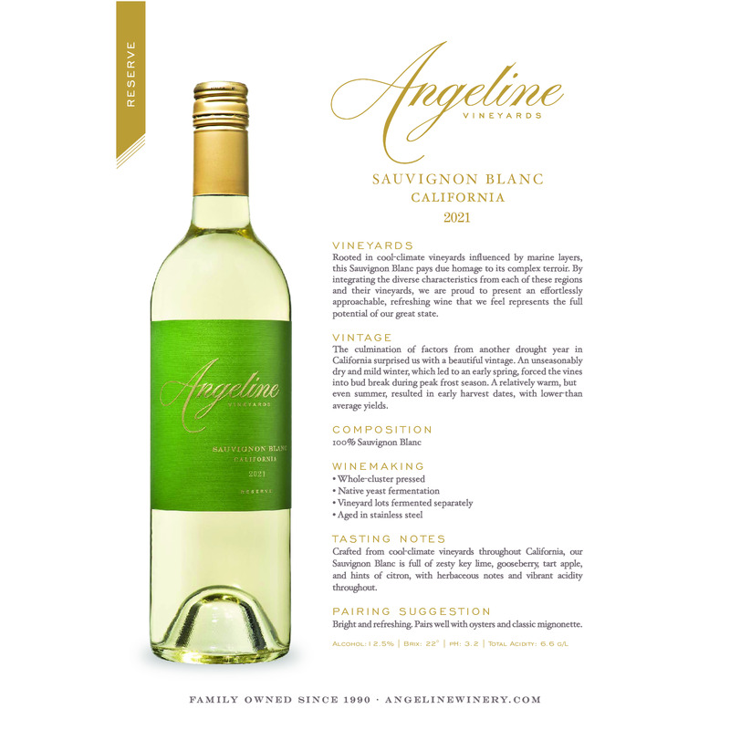 2021 Angeline Reserve Sauvignon Blanc Tech Sheet
