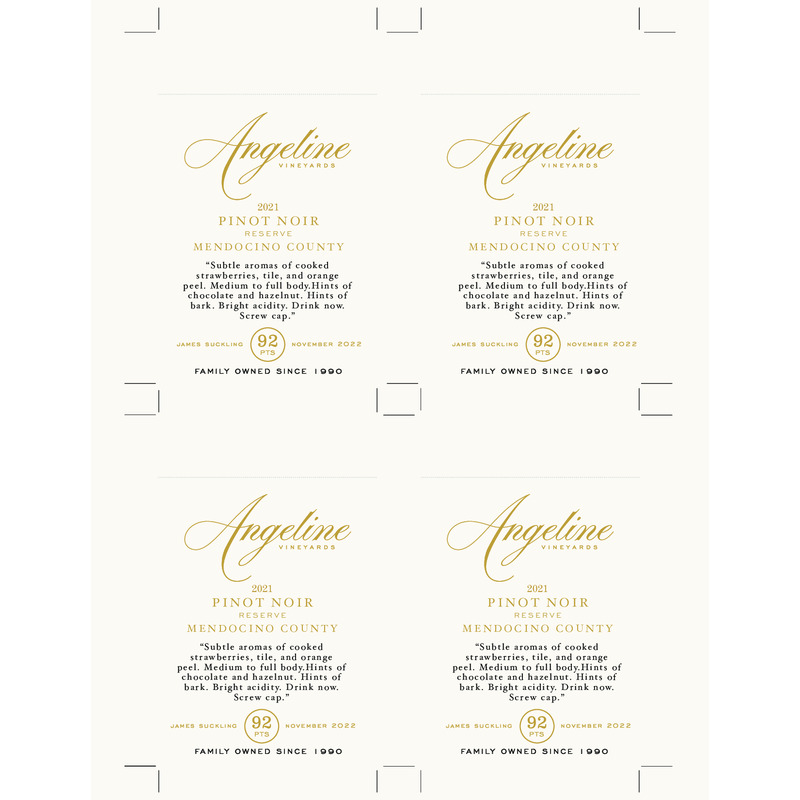 2021 Angeline Reserve Pinot Noir Shelf Talker – 92 Pts. James Suckling