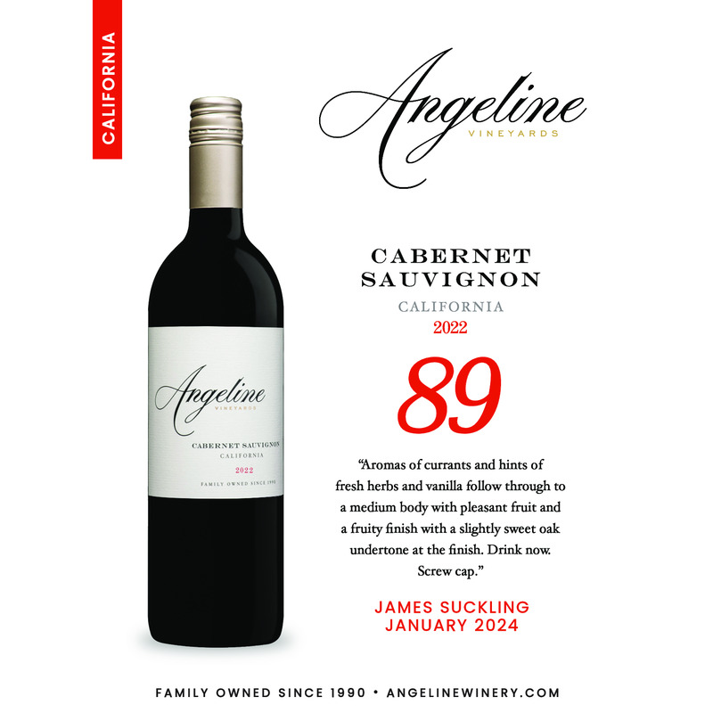 2022 Angeline Cabernet Sauvignon Acclaim – 89 pts James Suckling