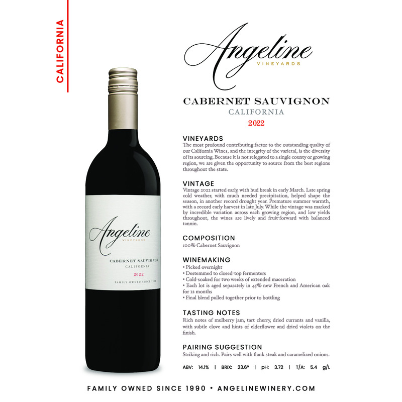 2022 Angeline Cabernet Sauvignon Tech Sheet