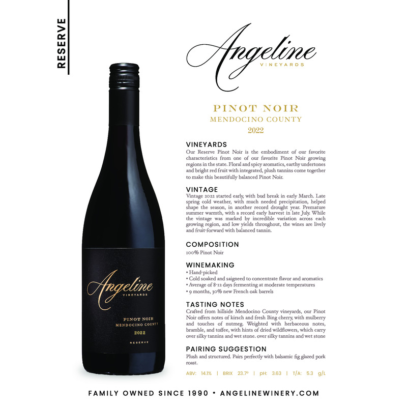 2022 Angeline Reserve Pinot Noir Tech Sheet