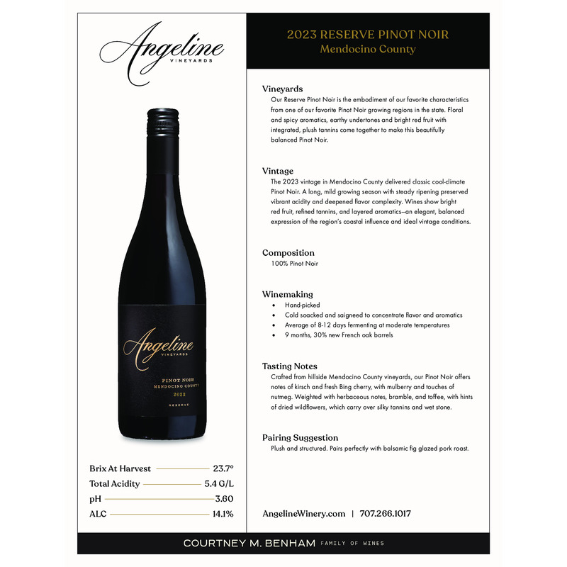 2023 Angeline Reserve Pinot Noir Tech Sheet