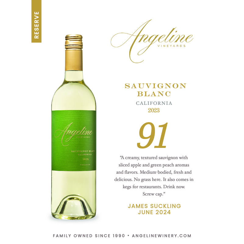 2023 Angeline Reserve Sauvignon Blanc Acclaim – 91 pts James Suckling