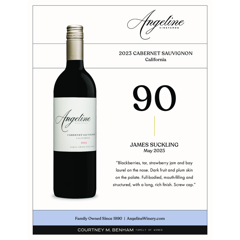 2023 Angeline Cabernet Sauvignon Acclaim – 90 pts James Suckling