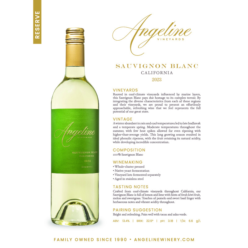 2023 Angeline Reserve Sauvignon Blanc Tech Sheet
