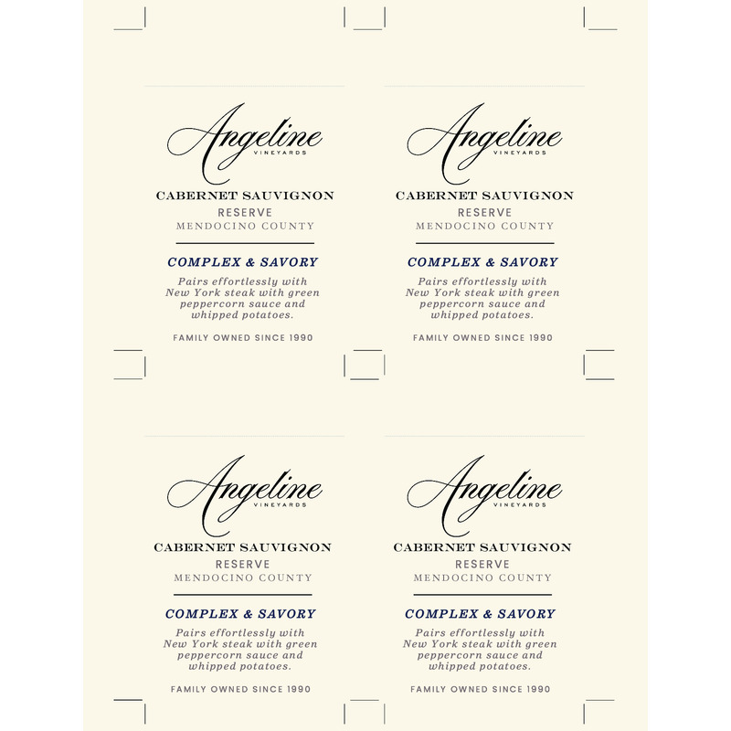 2021 Angeline Reserve Cabernet Sauvignon Shelf Talker – Pairing