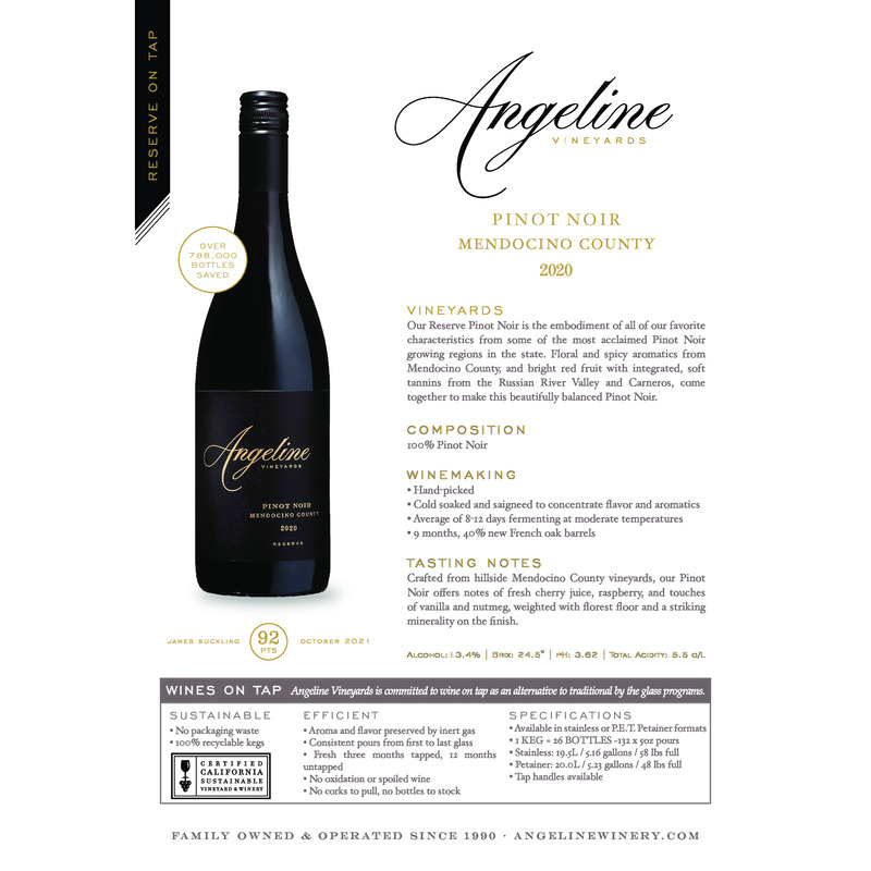 2020 Angeline Reserve Pinot Noir Wine on Tap