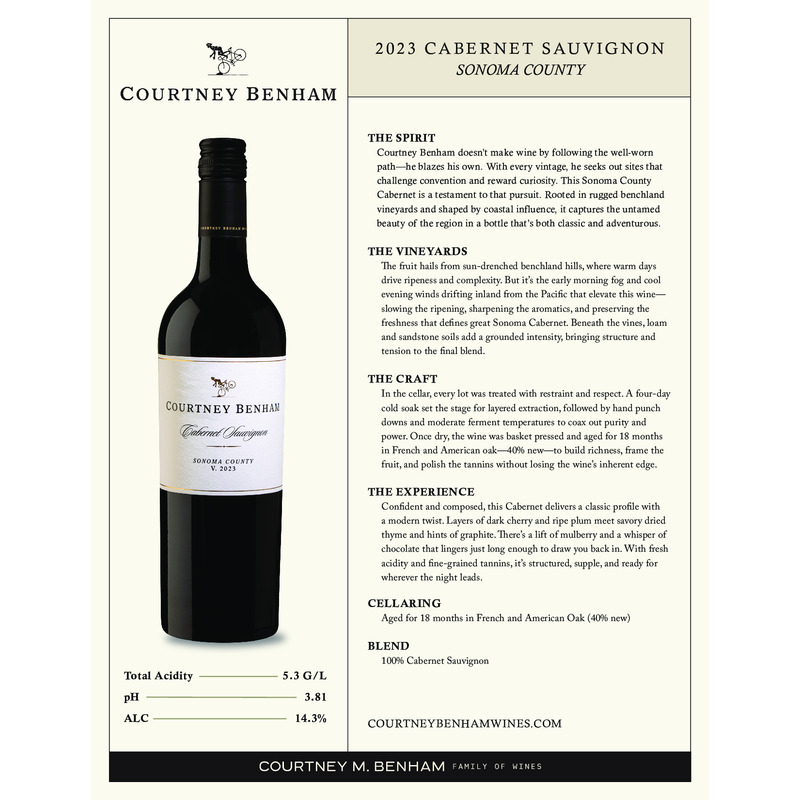 2023 Courtney Benham Sonoma County Cabernet Sauvignon Tech Sheet