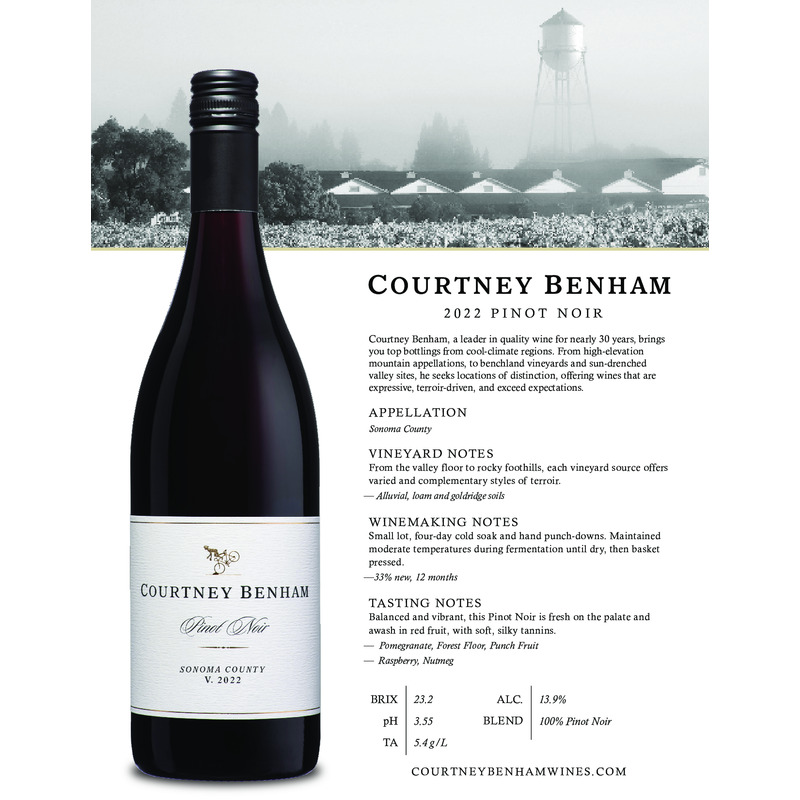 2022 Courtney Benham Sonoma County Pinot Noir Tech Sheet