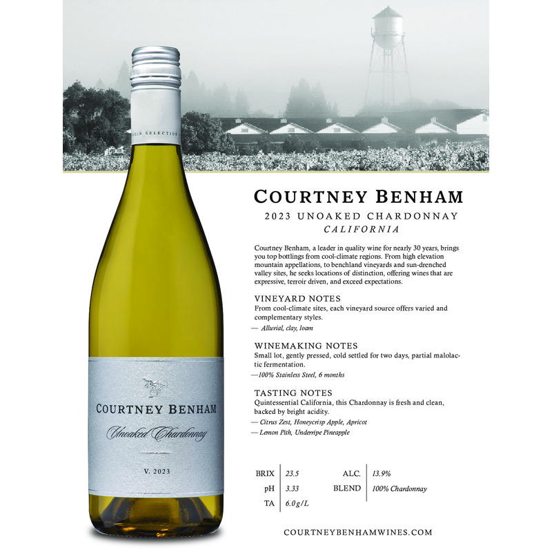 2023 Courtney Benham Unoaked Chardonnay Terroir Selection Tech Sheet