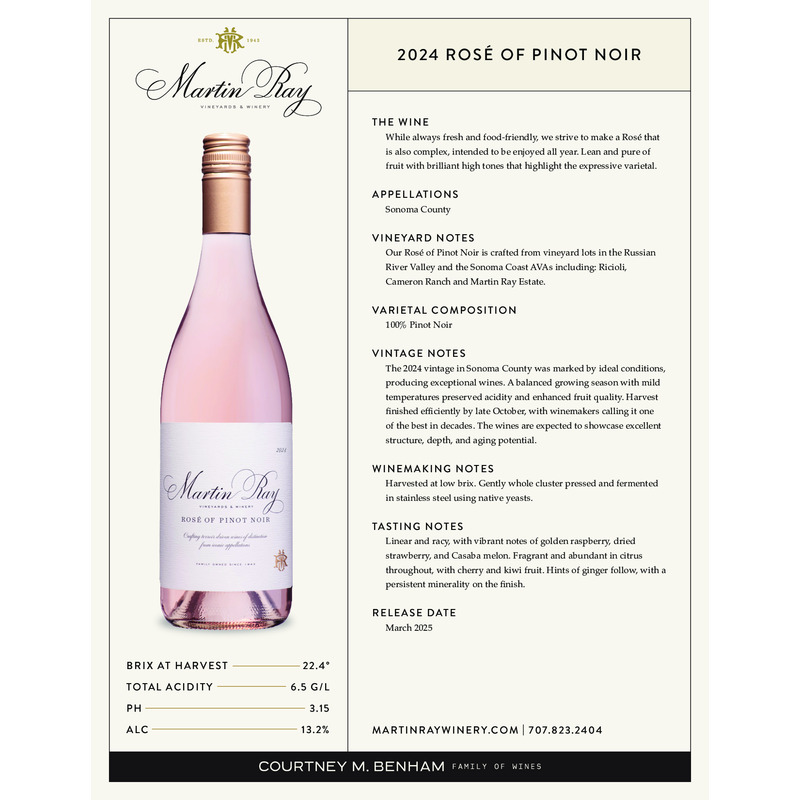 2024 Martin Ray Rosé Of Pinot Noir Tech Sheet