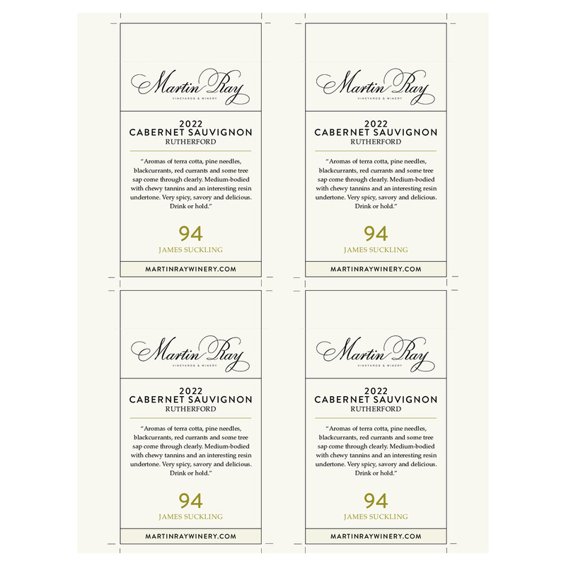2022 Martin Ray Rutherford Reserve Cabernet Sauvignon Shelf Talker – 94 pts James Suckling