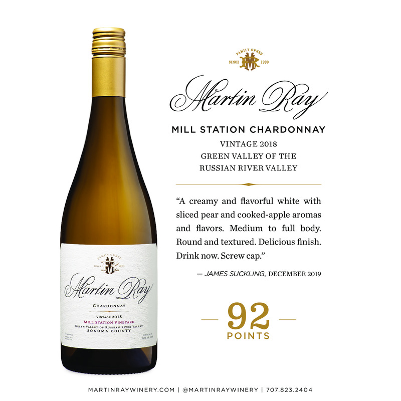 2018 Martin Ray Mill Station Chardonnay Acclaim – 92 Pts. James Suckling
