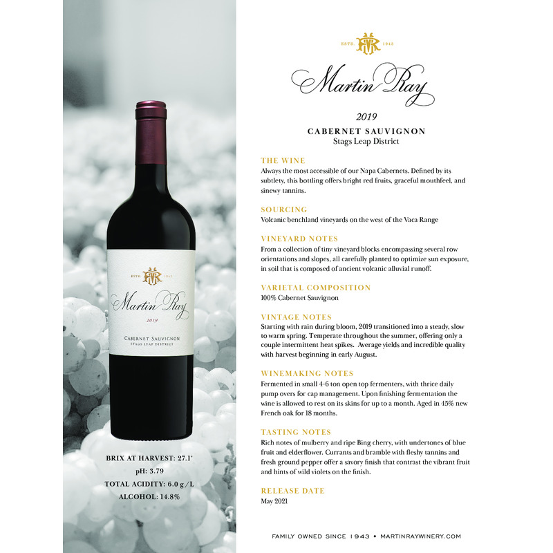 2019 Martin Ray Stags Leap District Reserve Cabernet Sauvignon Tech Sheet