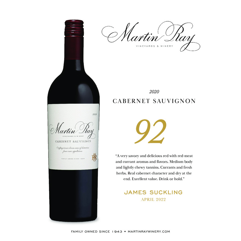 2022 Martin Ray Cabernet Sauvignon Acclaim – 92 pts James Suckling