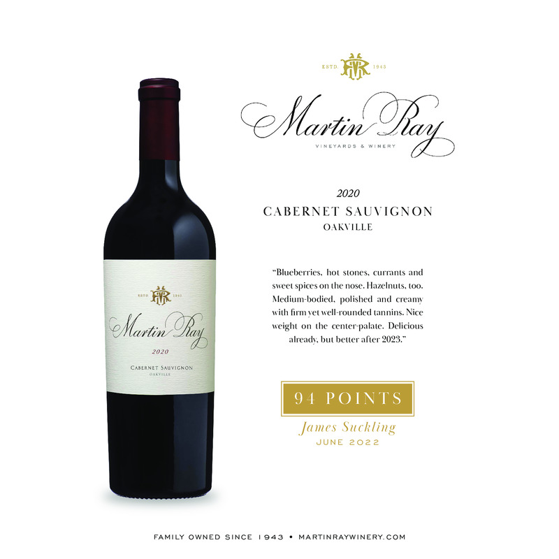 2020 Martin Ray Oakville Reserve Cabernet Sauvignon Acclaim – 94 Points James Suckling
